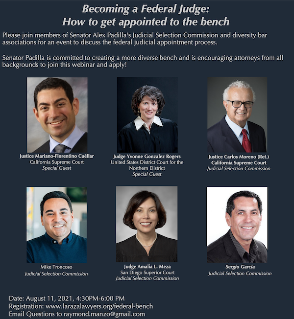 Becoming A federal Judge: How to Get Appointed to the Bench -- August 11, 2021, 4:30-6:00 PM