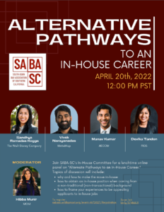 Alternate Pathways to an In-House Career - April 20 2022, 12:00 PM