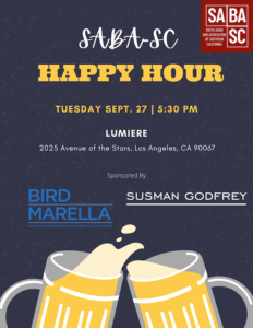 SABA-SC Happy Hour - Tuesday, September 27, 2022, 5:30 PM, Lumiere, Los Angeles