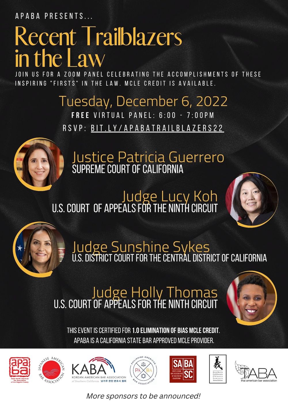 Recent Trailblazers in the Law event: Tuesday, December 6, 2022, 6:00-7:00 PM